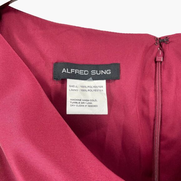 Alfred‎ Sung Off the Shoulder Satin Maxi Dress in Burgundy Red - Picture 5 of 8